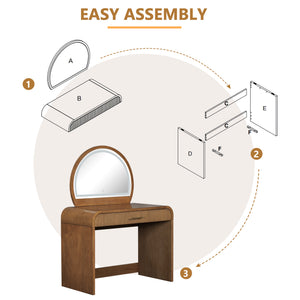 English Elm 39" Makeup Vanity Table with Touchscreen LED Mirror, Sleek Dressing Table with Drawer and Glass Top - Durable Rubberwood, Fast Assembly Espresso N704P196658P
