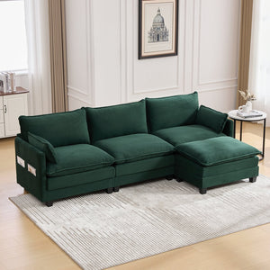 English Elm United We Win Modular Corduroy Sectional with Ottoman Low Profile Living Room Couch Emerald W1568S00257