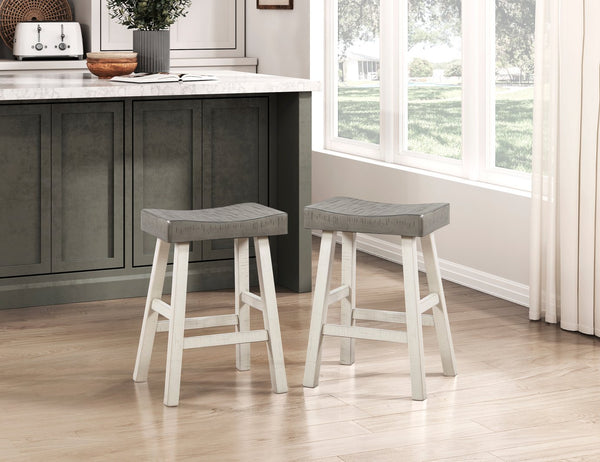 English Elm Transitional Counter Height Stools Set of 2 — 24" Rustic Accent Solid Rubberwood Seats for Islands Coffee,White 39.75 L x 20 W x 9.25 H B011P284440