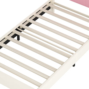 English Elm Twin Platform Bed Upholstered Crown Headboard Storybook Style for Girls Bedroom Cream N733P180807K