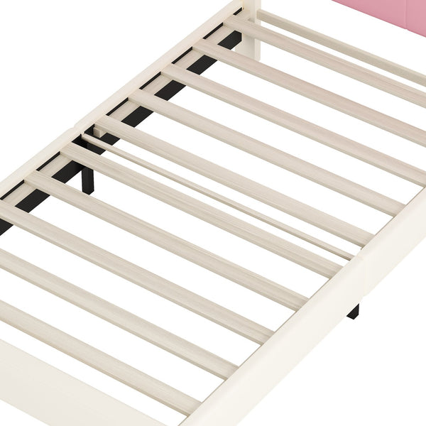 English Elm Twin Platform Bed Upholstered Crown Headboard Storybook Style for Girls Bedroom Cream N733P180807K