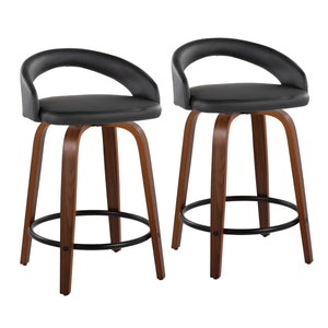 English Elm Fixed-height Swivel Counterstools Walnut Wood Legs Faux Leather Seats Set of 2 B202S01749