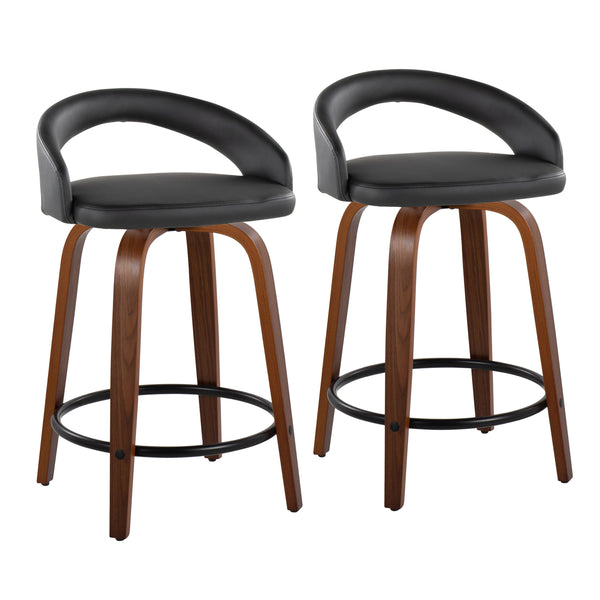 English Elm Fixed-height Swivel Counterstools Walnut Wood Legs Faux Leather Seats Set of 2 B202S01749