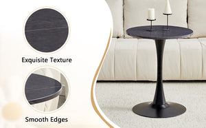 English Elm Round Faux Marble Tulip Dining Table Mid Century Pedestal Base for Compact Kitchens Black+Gery W2920P395716