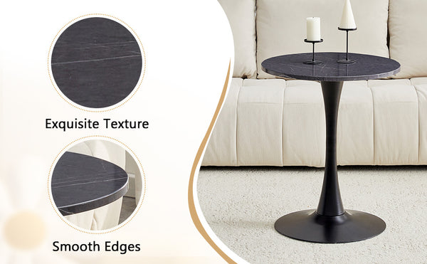 English Elm Round Faux Marble Tulip Dining Table Mid Century Pedestal Base for Compact Kitchens Black+Gery W2920P395716