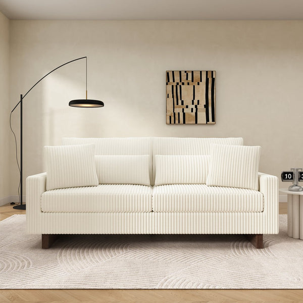 English Elm Modern Corduroy Upholstered Loveseat Sofa with Pocket Springs and Four Accent Pillows Beige N763S000040A