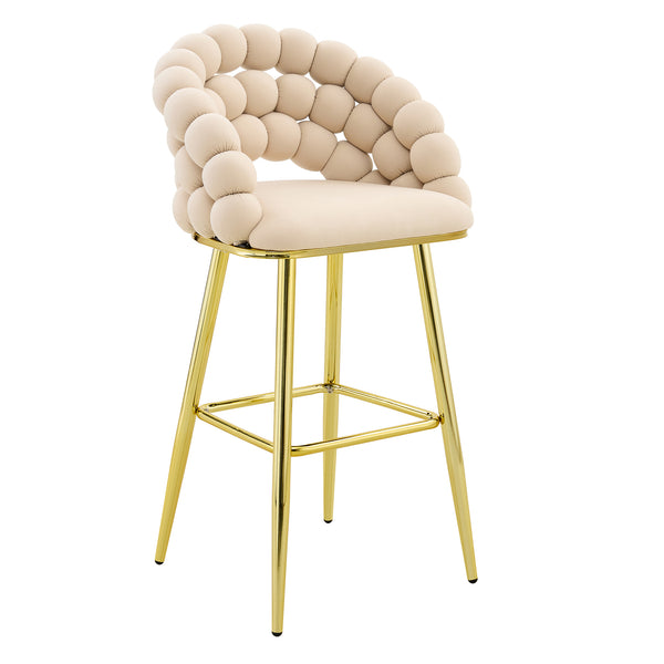 English Elm Set of 2 Sculptural Bubble Back Velvet Barstools with Glamorous Electroplated Legs Beige,Gold W3875P370837
