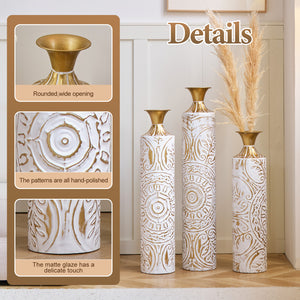 English Elm Floor Metal Vases Set Of 3 - Modern White & Gold Decorative Vases For Home Décor, 24In To 33.5In W2796P237518