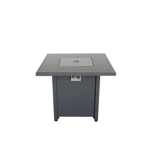 English Elm 25'' 25'' H x 30'' W Steel Outdoor Fire Pit Table with Lid, Gray, 40,000 BTU, 8hr Burn Time, Push-Button Ignition B120P230266