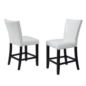 English Elm 2pc Counter Height Upholstered PU Chairs with Chrome Nailhead Trim and Footrest, Stylish Pub Seating White 43 L x 21.25 W x 15.25 H B011P286895