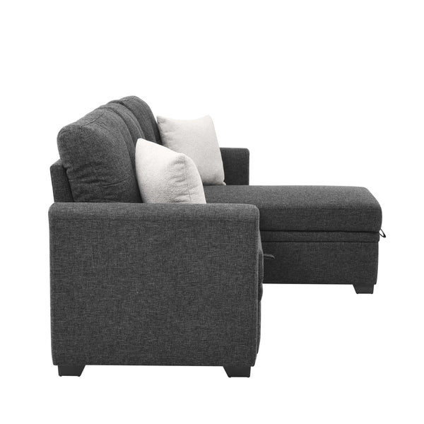 English Elm 76.5" Convertible Sectional Sleeper Sofa with Chaise and Hidden Storage Compartment Dark Gray B355S00013