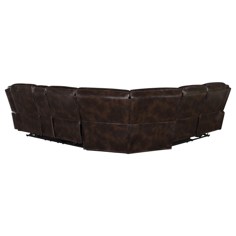 English Elm McLean Dark Brown Power Reclining Sectional Sofa with Faux Leather, Pillowtop Arms & Storage Console B062S01117
