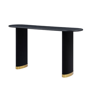 English Elm Length 59 Inch Mdf Wood Veneer Console Table Brushed Gold Steel Base Modern Entryway Black W2582P406099