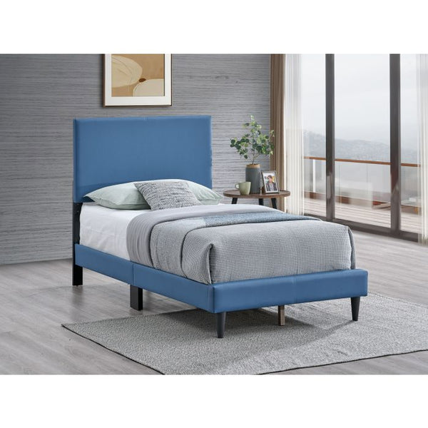 English Elm Baron Full Bed Frame with Faux Leather Upholstery, Slat Support, Adjustable Headboard Height, Fits 7–13" Blue 26.37 L x 45.47 W x 7.48 H B078P380173