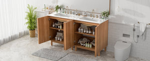 English Elm Modern 48 Inch Freestanding Bathroom Vanity Dual Ceramic Sinks Soft Close Gold Handles N729P000012O