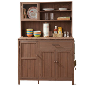 English Elm (with Hutch) Topamx Solid Fir Potting Bench Patio Workstation Spice Rack Drawer Brown N717P404330D