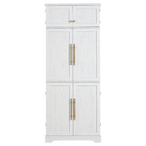 English Elm K&k Farmhouse Pantry Cabinet Tall Freestanding Kitchen Storage with Drawers Shelves White N707P356567W