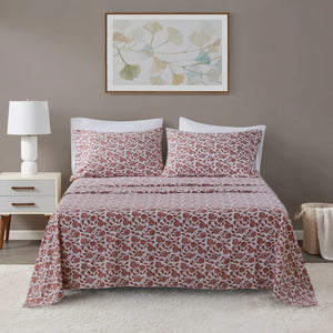 English Elm 4 Pcs Full Sheet Set - Cozy Rust Floral Design, 100% Cotton Flannel For Year-Round Comfort & Style B035P319678