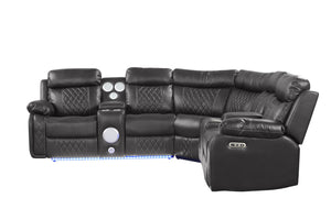 English Elm Lacrosse Power Reclining Sectional with Bluetooth Speakers, LED Lighting, USB Ports & Console Comfort Gray B009S01430