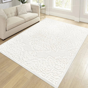 English Elm Step Collection Cream Medallion Geometric Rug High-low Pile Polypropylene 9x12 B189P448820