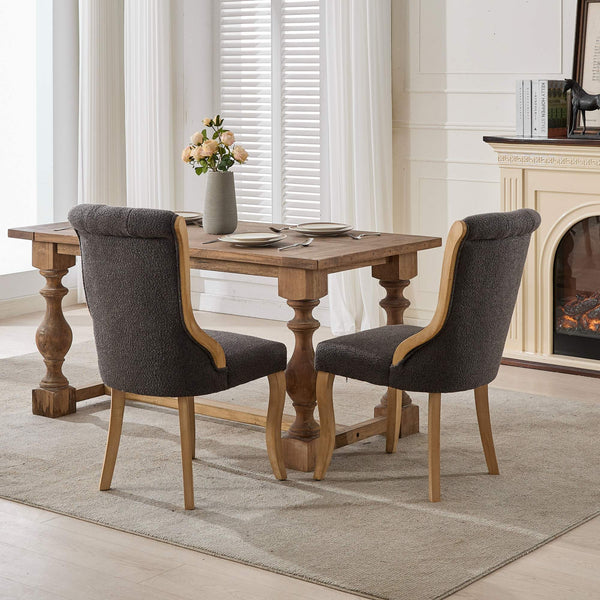 English Elm Snow Velvet dining chair with mid-century curved wood trim, plush foam support, sturdy solid wood craftsmanship and sculpted legs for elegant dining and lounge seating Gray W1143P332692