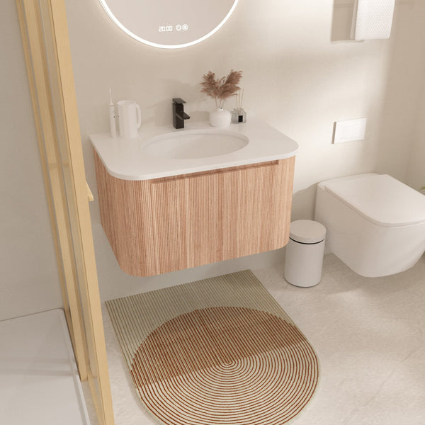 English Elm Arcora 30 Inch Wall Mounted Bathroom Vanity With Curved Sink, Wave Texture, Soft-Close Drawers & More W3235P336177