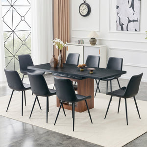 English Elm Scalable Extendable Dining Set with Wood Grain Table and Gray Linen Chairs 8 Piece Walnut+Black W1151S04701