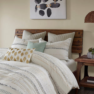 English Elm Cotton INK+IVY Nea Printed Comforter Set Full/Queen with Tassel Trims, Boho Stripe, Antimicrobial Finish B03596409