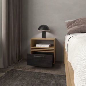 English Elm Natural Oak Warm Nightstand with Drawer, Open Shelf & Smooth Casters for Mobile Elegant Storage B062P290236