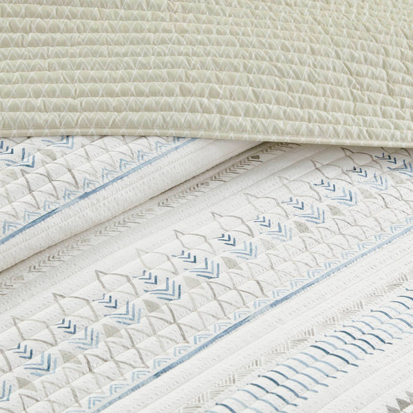 English Elm 3 Printed Microfiber Seersucker Quilt Set Reversible Diamond Channel Quilting Antimicrobial Full/Queen Taupe+Blue 17.72 L x 15.35 W x 7.48 H B03597655