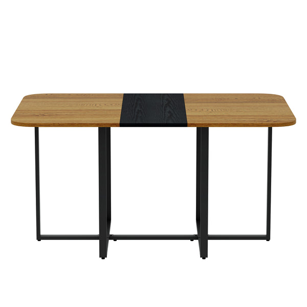English Elm 7-piece Rectangular Dining Set Two-tone Wood Tabletop with Six Suede Chairs Modern W3875S00125