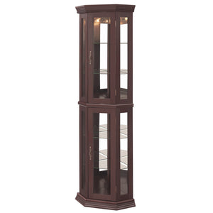 English Elm Lighted Corner Curio Cabinet - Elegant Glass Display With Adjustable Shelves & Ambient Lighting - Dark Cherry W1758P300130