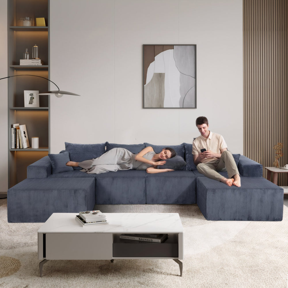 English Elm 6-Piece Modular U-Shaped Sectional Sofa with Chaise Convertible Corduroy Comfort and Secure Base Gray W3163S00039
