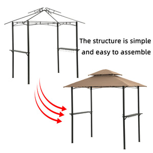 English Elm Outdoor Grill Gazebo 8x5 ft Khaki — Steel Frame BBQ Shelter with Double-Tier Venting, Shelves & Hooks W41931517