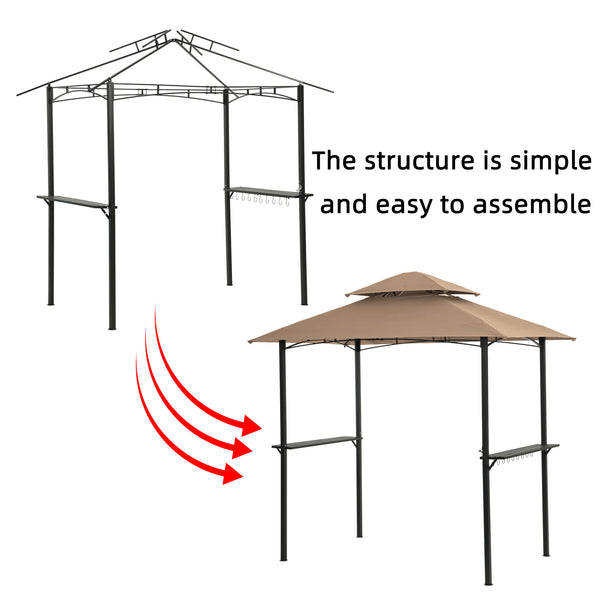 English Elm Outdoor Grill Gazebo 8x5 ft Khaki — Steel Frame BBQ Shelter with Double-Tier Venting, Shelves & Hooks W41931517