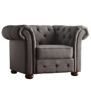 Homelegance By Top-Line Pietro Tufted Scroll Arm Chesterfield Chair Dark Grey Linen