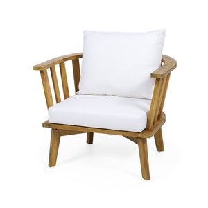 English Elm Christopher Knight Home® - Outdoor Acacia Wood Patio Club Chair — Teak Finish, Waterproof Plush Cushions, Deep Seating, 400lb Capacity, Stylish Slat Back 64851.00WHI