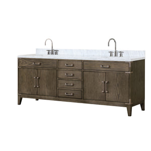 English Elm Grey Oak Double Bathroom Vanity with Hand Polished Carrara Marble Top Soft Close B2731P259974