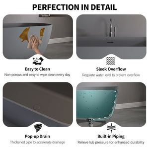 English Elm 63" Stone Resin Freestanding Soaking Tub Matte Sculpted Surface for Spa Bathroom W1920P410083