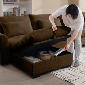 English Elm Corduroy Two-Seater Sofa With Storage Footrests - Versatile Modular Sectional For Modern Living W714S00658