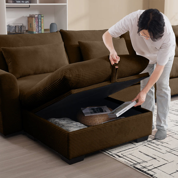 English Elm Corduroy Two-Seater Sofa With Storage Footrests - Versatile Modular Sectional For Modern Living W714S00658