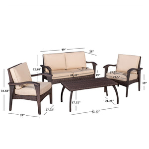 English Elm Christopher Knight Home® - HONOLULU Stylish 4PC PE Wicker Patio Set with Durable Iron Frame, Waterproof Cushions, Compact Lounge Brown+Tan 52917.00IRN