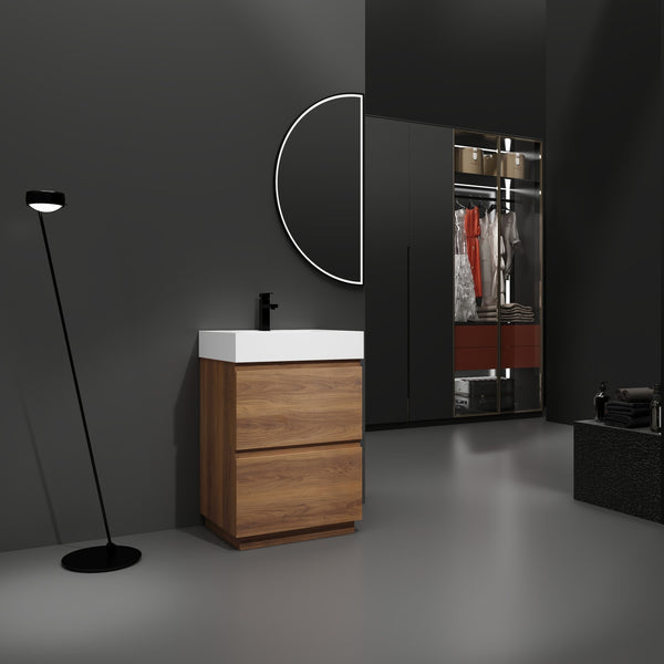 English Elm 24" Modern Bathroom Vanity with Single Undermount Sink, Engineered Wood, Waterproof Finish, 2 Drawers and Pre-Drilled Faucet Hole Brown W1972S00006
