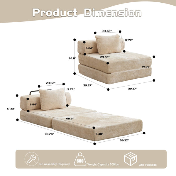 English Elm Compression Convertible Floor Sofa Bed - Chenille Single Seater Modular Couch For Small Spaces W3723P345640