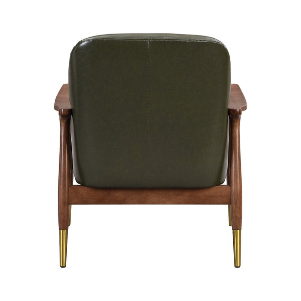 English Elm 29.2'' Mid-century Faux Leather Chair Solid Wood Frame Brass Tipped Legs Lounge Seating N767P371243G