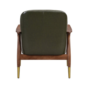 English Elm 29.2'' Mid-century Faux Leather Accent Chair Solid Wood Frame Brass Tipped Legs Lounge N767P205863G