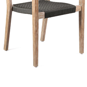 English Elm Madsen Eucalyptus Wood Dining Chairs Set of 2 — Tall Back Charcoal Rope, Gray Teak Finish, UV-Resistant Comfort B2736P354402