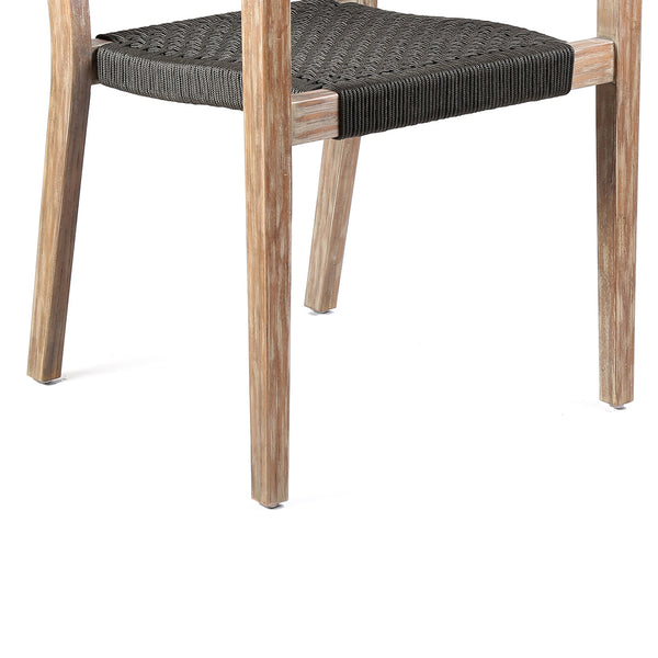 English Elm Madsen Eucalyptus Wood Dining Chairs Set of 2 — Tall Back Charcoal Rope, Gray Teak Finish, UV-Resistant Comfort B2736P354402