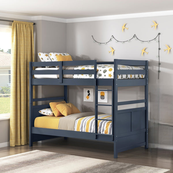 English Elm Bunk Bed Twin Over Solid Wood Frame with Guard Rails for Kids Shared Rooms Navy Blue B011S02315