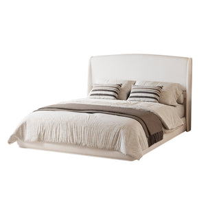 English Elm Upholstered Queen Platform Bed Curved Wingback Linen Headboard Modern Bedroom Frame Beige N733S439498A